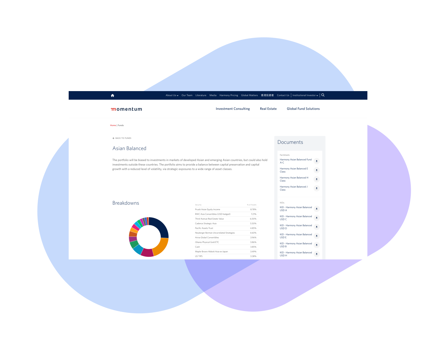 Momentum Fund Factsheet Ui design mockup