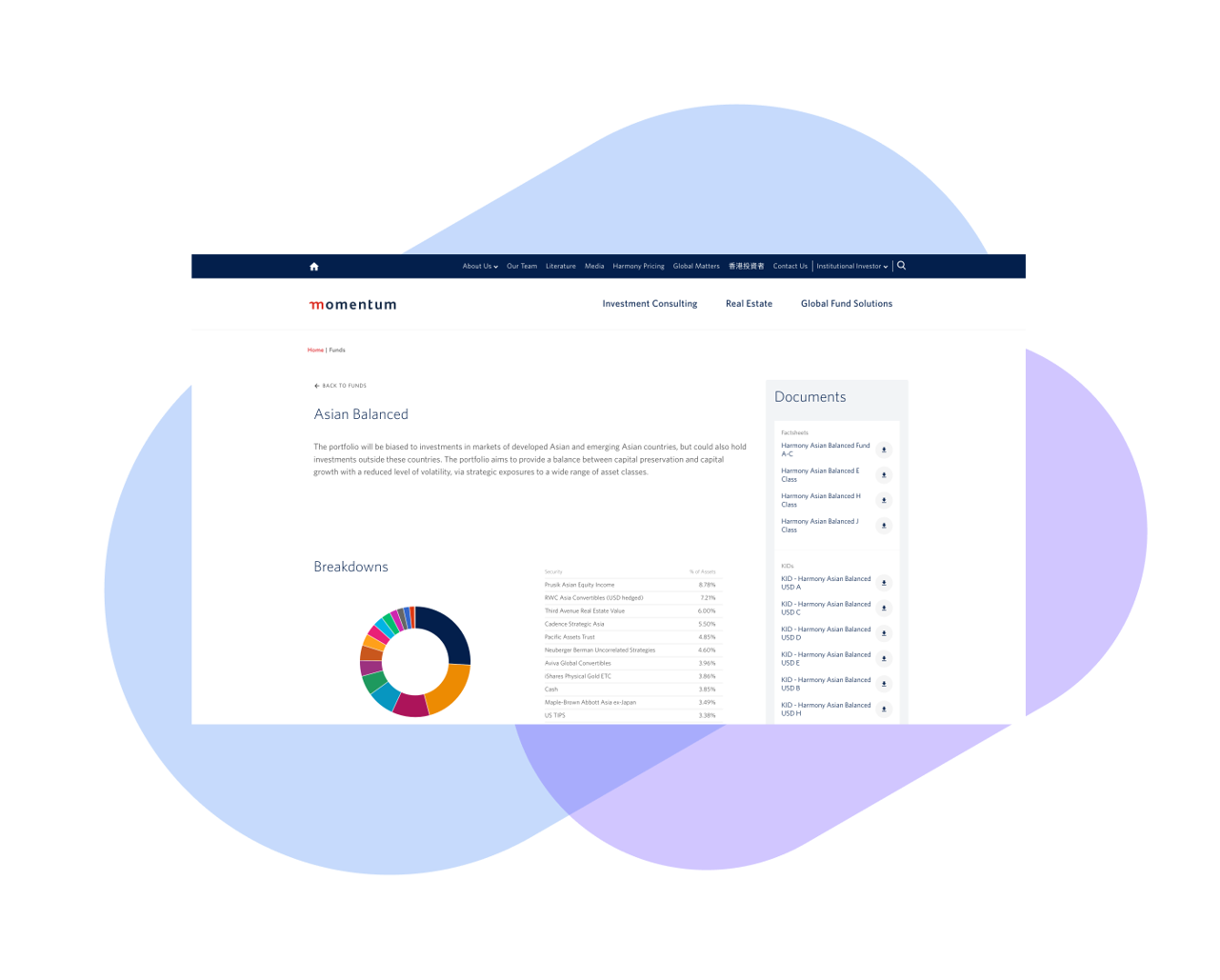 Momentum Fund Factsheet Ui design mockup