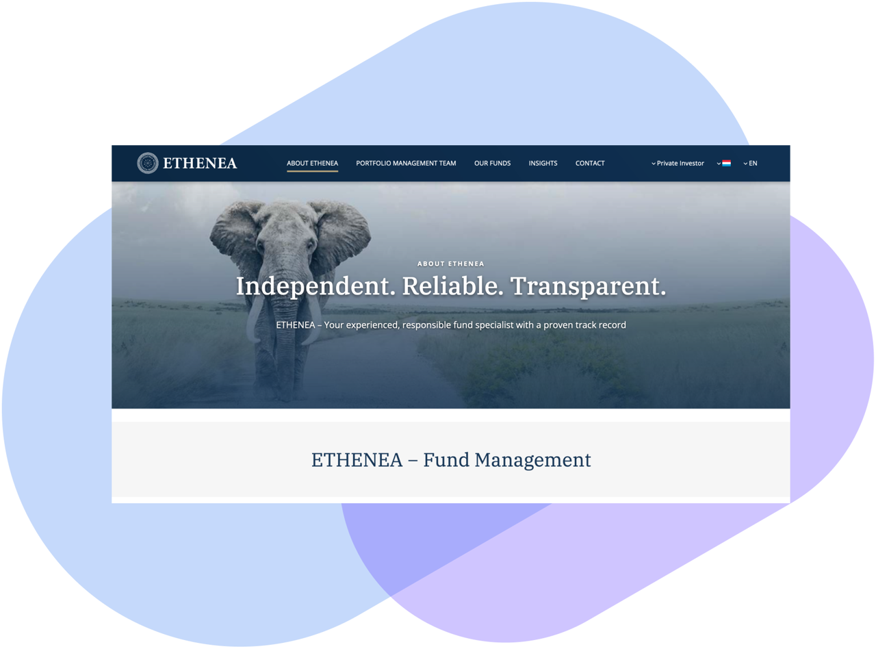 Graphic of a screenshot from the Ethenea website on a decorative background