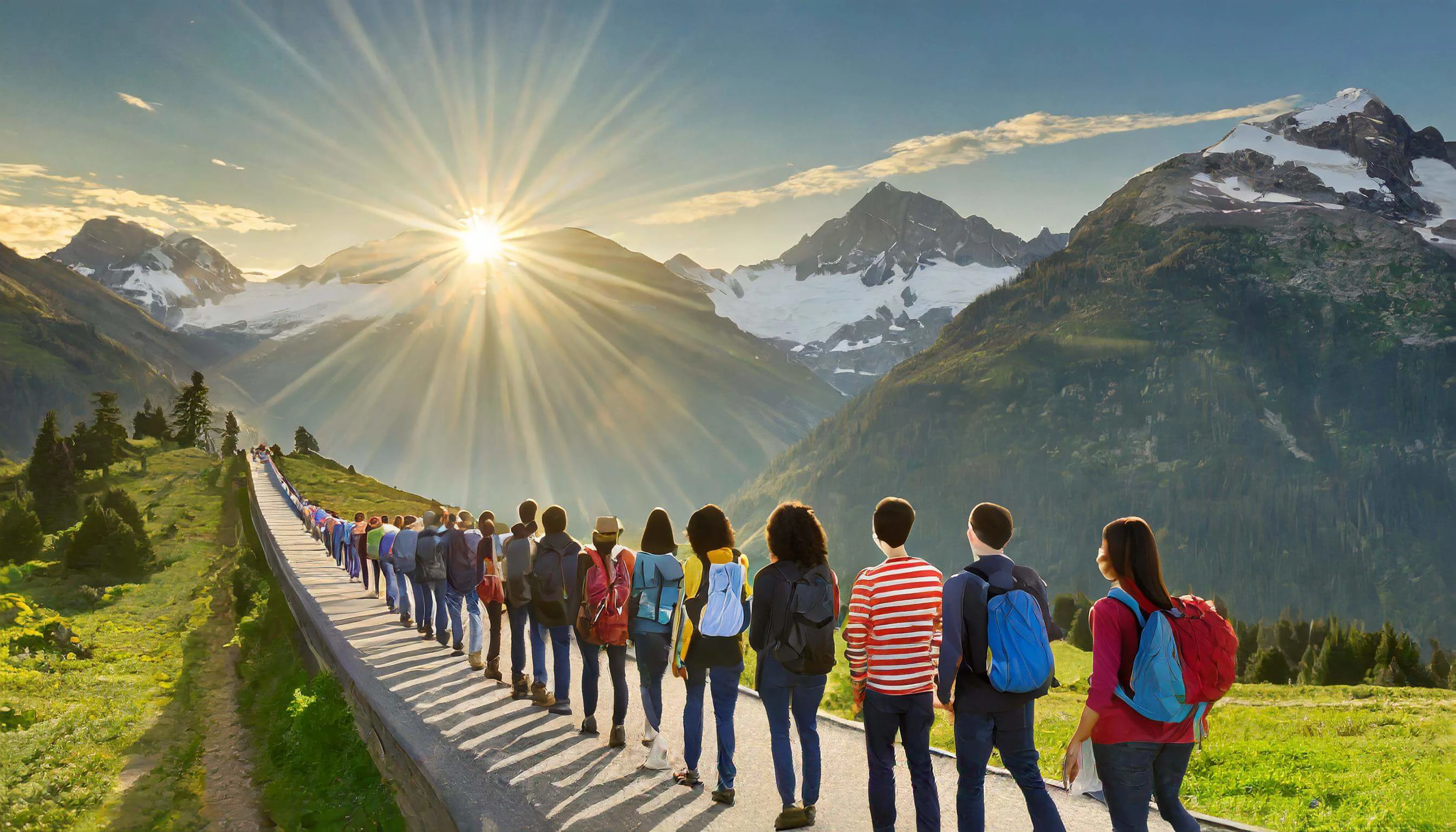 Migration Of People In A Long Queue To The Sun