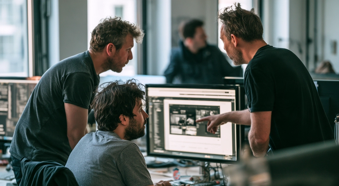 Three Persons Looking At Monitor