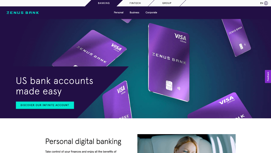 Zenus Bank website screenshot