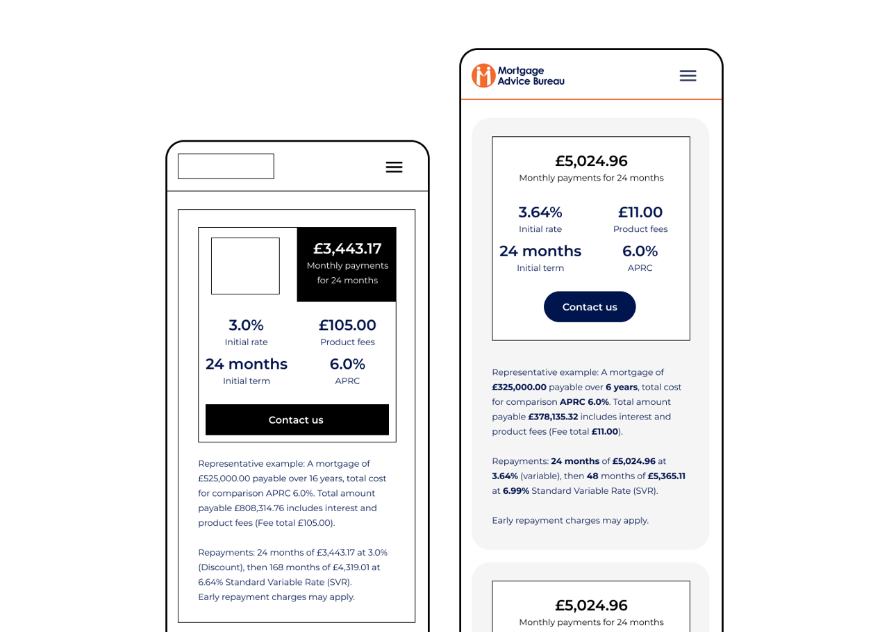 Mortgage results mobile wireframe