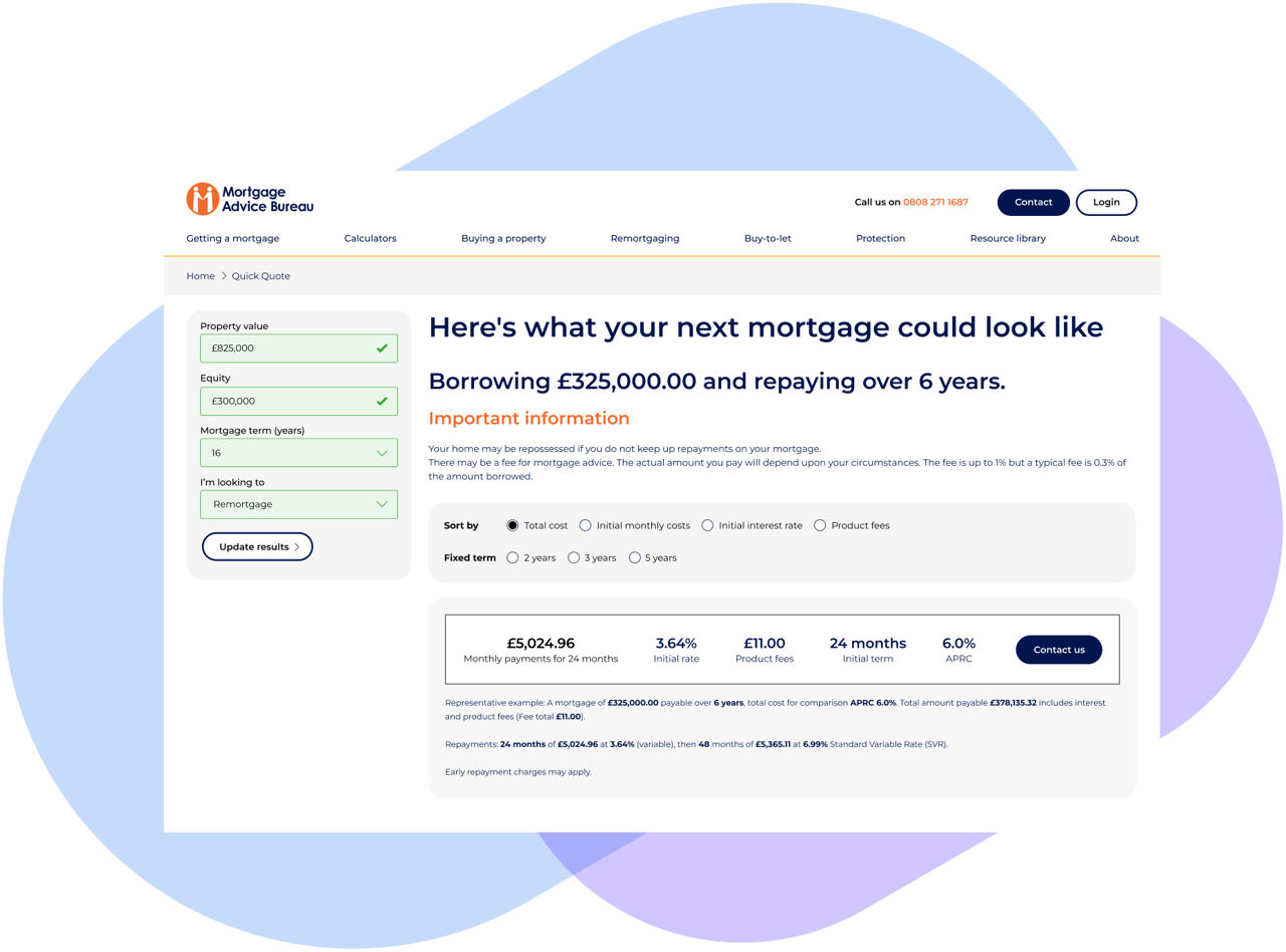 Mortgage Advice Bureau results UI design